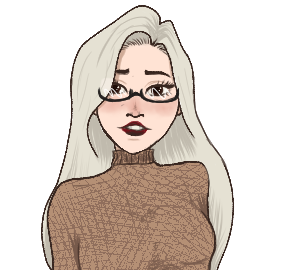 This is a digital art piece of My character Adena Wolfee, she has platinum blonde hair, Brown eyes, glasses and a brown turtle neck sweater